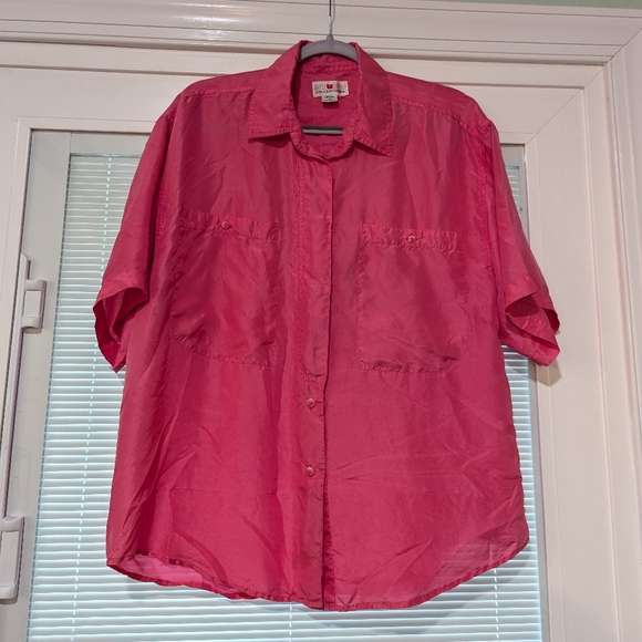Vintage Neon Pink 100% Silk Shirt Size Large - Picture 1 of 8